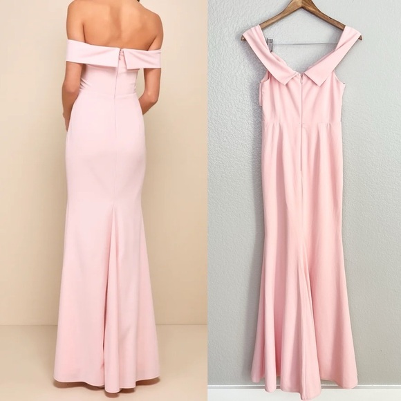 Elegant Perception Light Pink Off-the-Shoulder Bow Maxi Dress - Picture 2 of 9